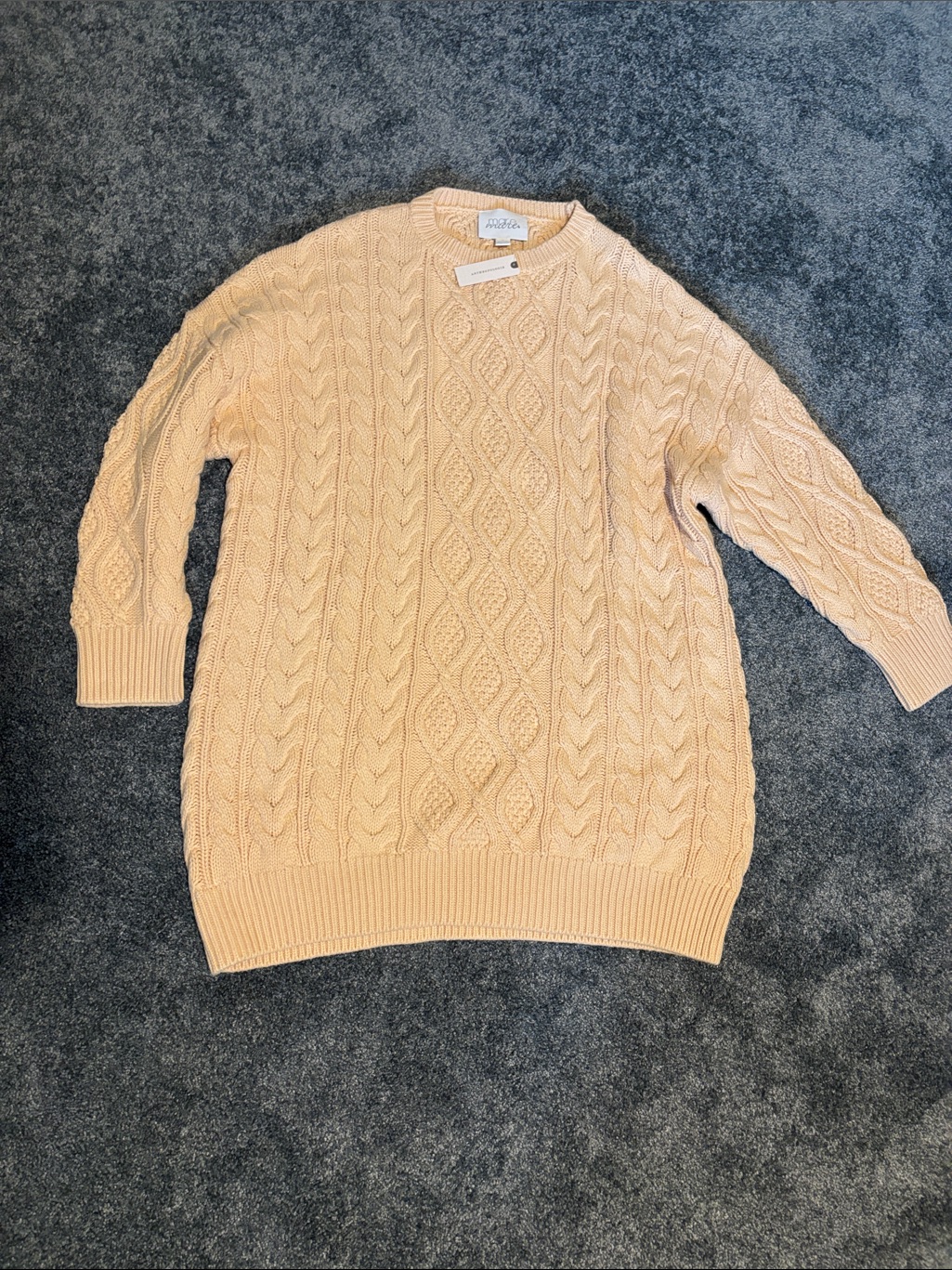 Anthropologie Cable-Knit Crewneck Sweater - Light Peach